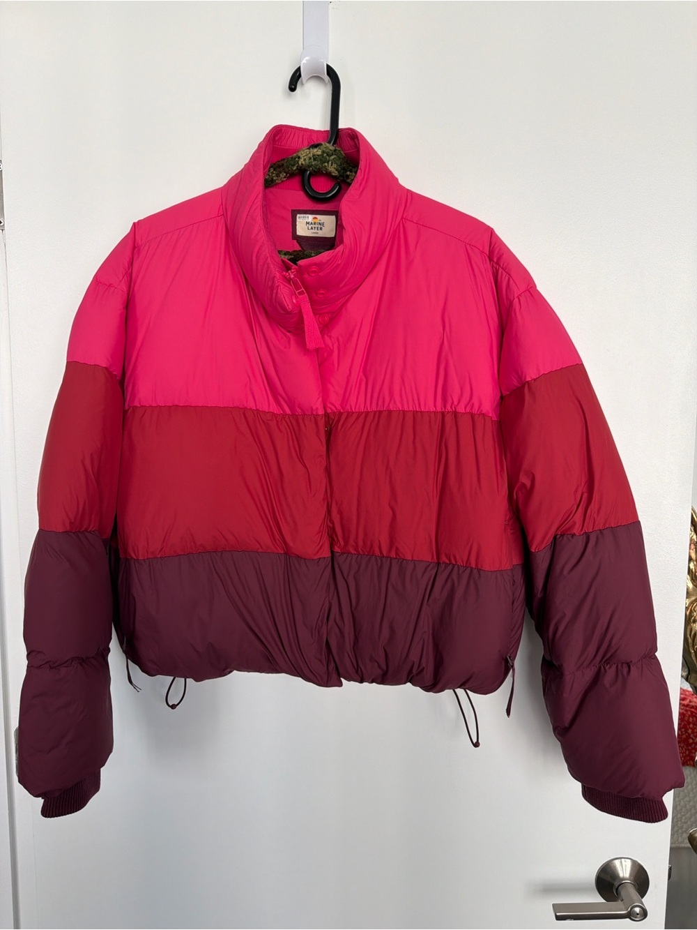 Colorblock Puff Jacket in Pink and Burgundy - Unknown Brand